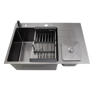 Czarny zlewozmywak stalowy póltorakomorowy z ociekaczem Nett NBM-7047  zdjęcie 