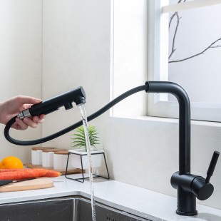 Czarna bateria kuchenna z wyciąganą wylewką Nett FBL-34  zdjęcie 