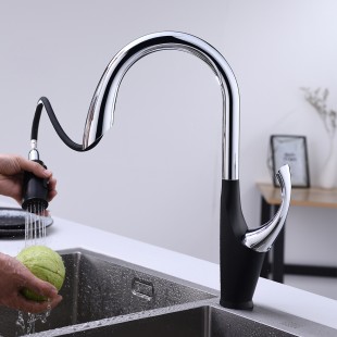 Czarna bateria kuchenna z wyciąganą wylewką Łabędź SWB-435  zdjęcie 