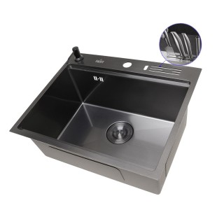 Czarny zlewozmywak ze stali nierdzewnej z powłoką PVD Nett NB-5747  zdjęcie 