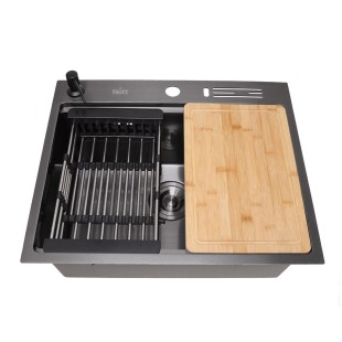 Czarny zlewozmywak ze stali nierdzewnej z powłoką PVD Nett NB-5747  zdjęcie 