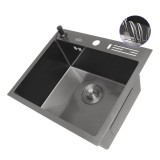 Czarny zlewozmywak kuchenny 45 cm wpuszczany w blat ze stali nierdzewnej Nett NB-5245