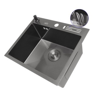 Чорна кухонна мийка 45 см накладна з нержавійки Nett NВ-5245  zdjęcie 